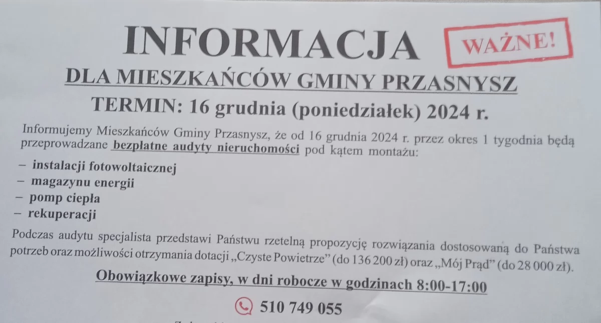 Komunikaty, Komunikat Urzędu Gminy Przasnysz - zdjęcie, fotografia