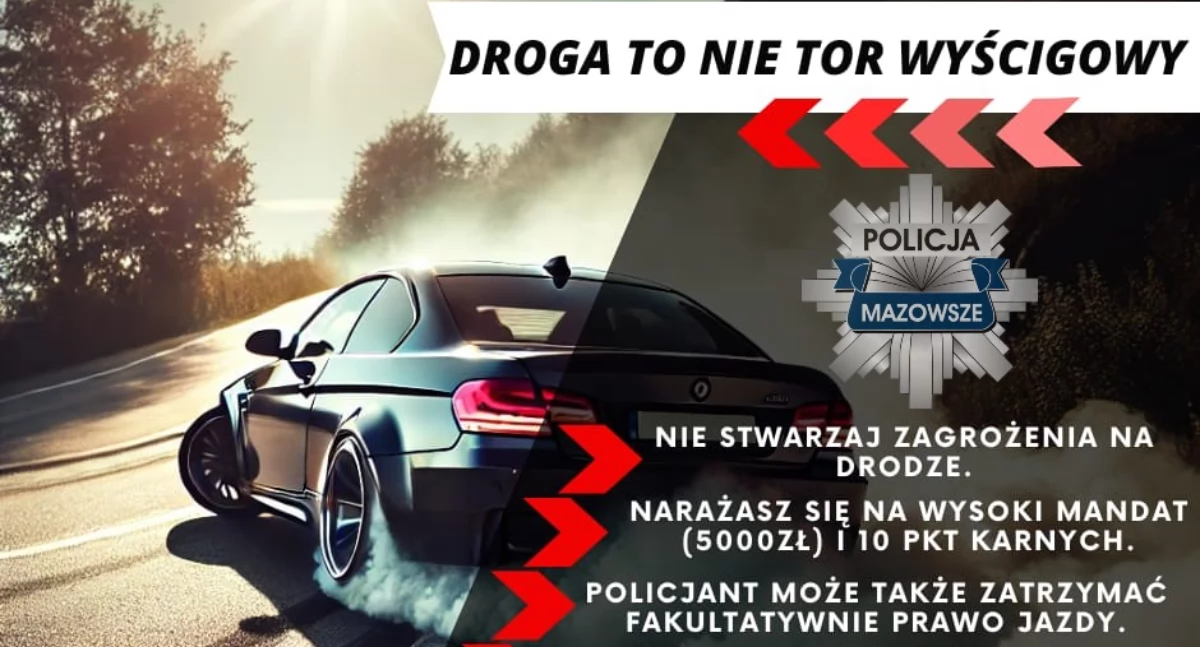 Komunikaty policji , Driftowanie niebezpieczna technika jazdy drogach publicznych - zdjęcie, fotografia