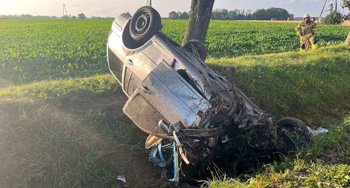Wypadki drogowe, Przasnyszanin dachował Rąbieżu chwila nieuwagi mogła zakończyć tragedią - zdjęcie, fotografia