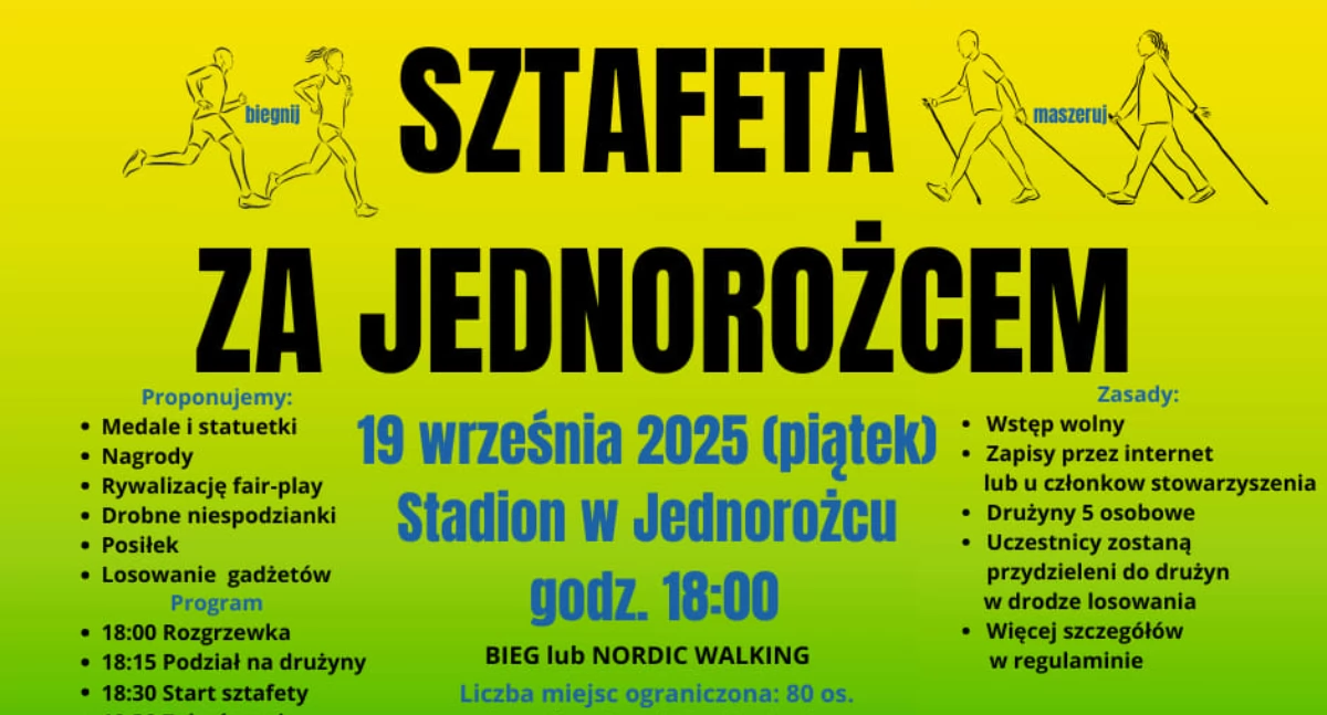 Biegi, Sztafeta Jednorożcem sportowa integracja stadionie Jednorożcu - zdjęcie, fotografia
