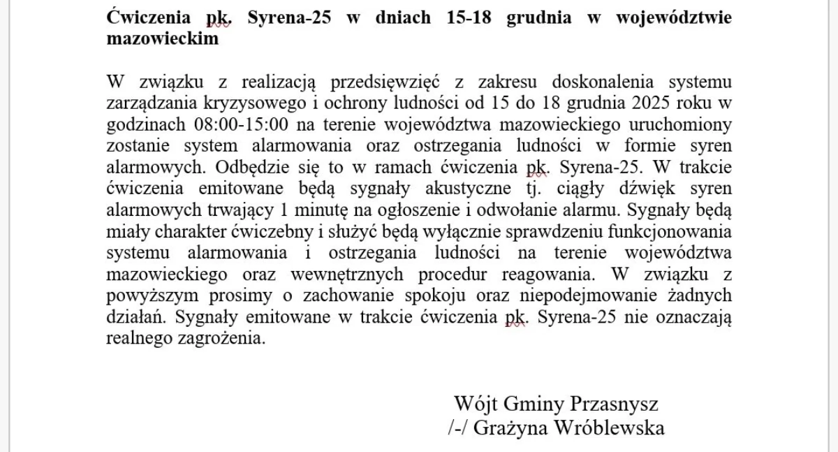 Komunikaty, Ćwiczenia Syrena ważny komunikat - zdjęcie, fotografia