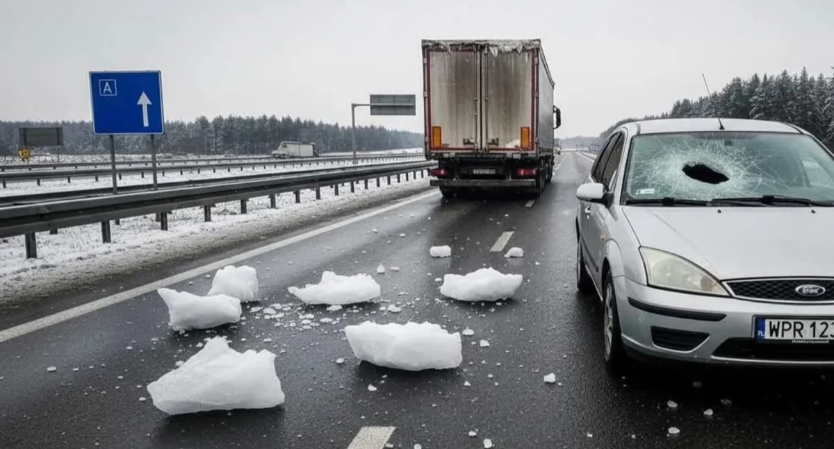 Komunikaty policji , Spadający ciężarówek zimowe zagrożenie którego wolno lekceważyć - zdjęcie, fotografia