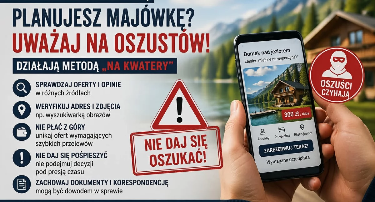 Komunikaty policji , Policja ostrzega przed oszustami „kwatery” Uważaj przed majówką - zdjęcie, fotografia