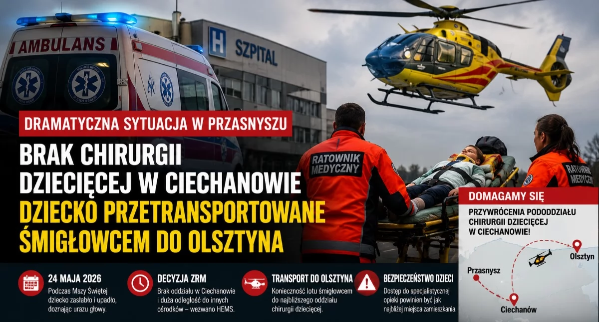 Szpital - zdrowie , chirurgii dziecięcej Ciechanowie Interwencja śmigłowca zdarzeniu Przasnyszu - zdjęcie, fotografia