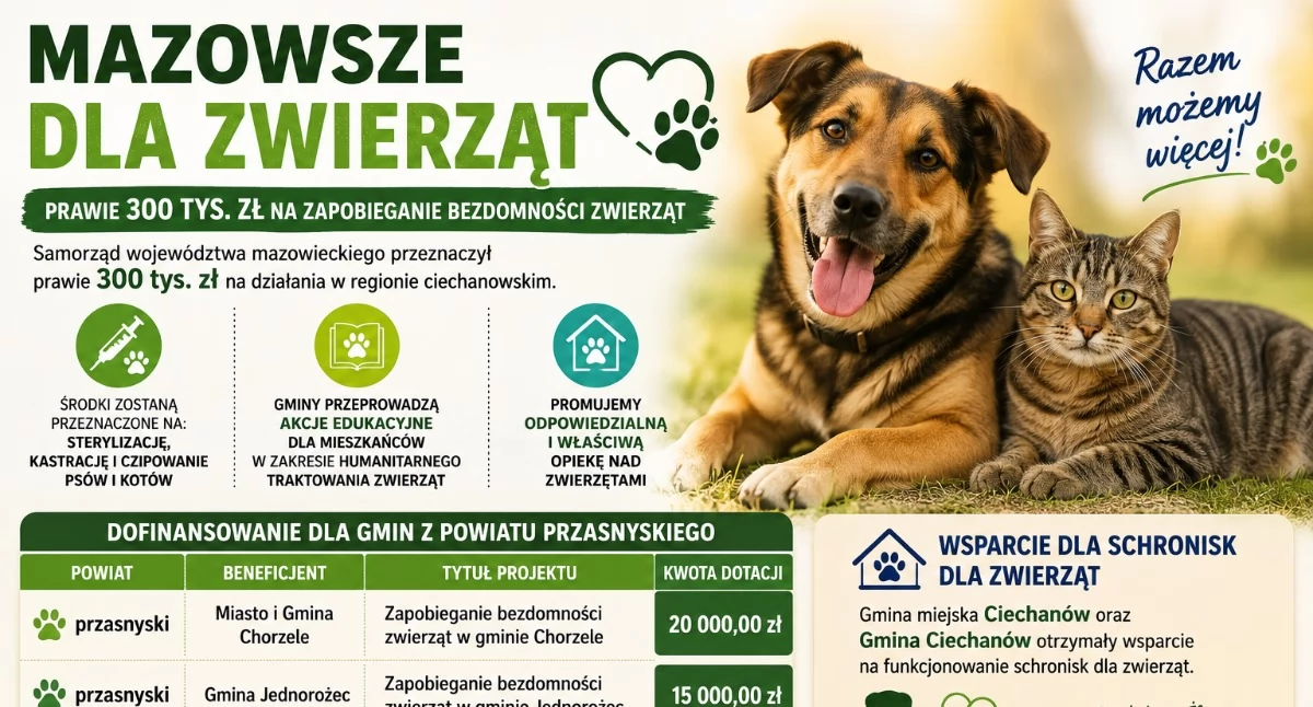 Samorządy Gminne, Mazowsze pomaga zwierzętom Dofinansowanie także powiatu przasnyskiego - zdjęcie, fotografia
