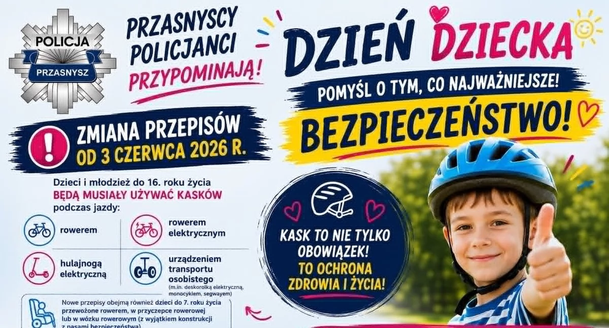 Komunikaty policji , obowiązkowy dzieci Podaruj bezpieczeństwo Dzień Dziecka - zdjęcie, fotografia