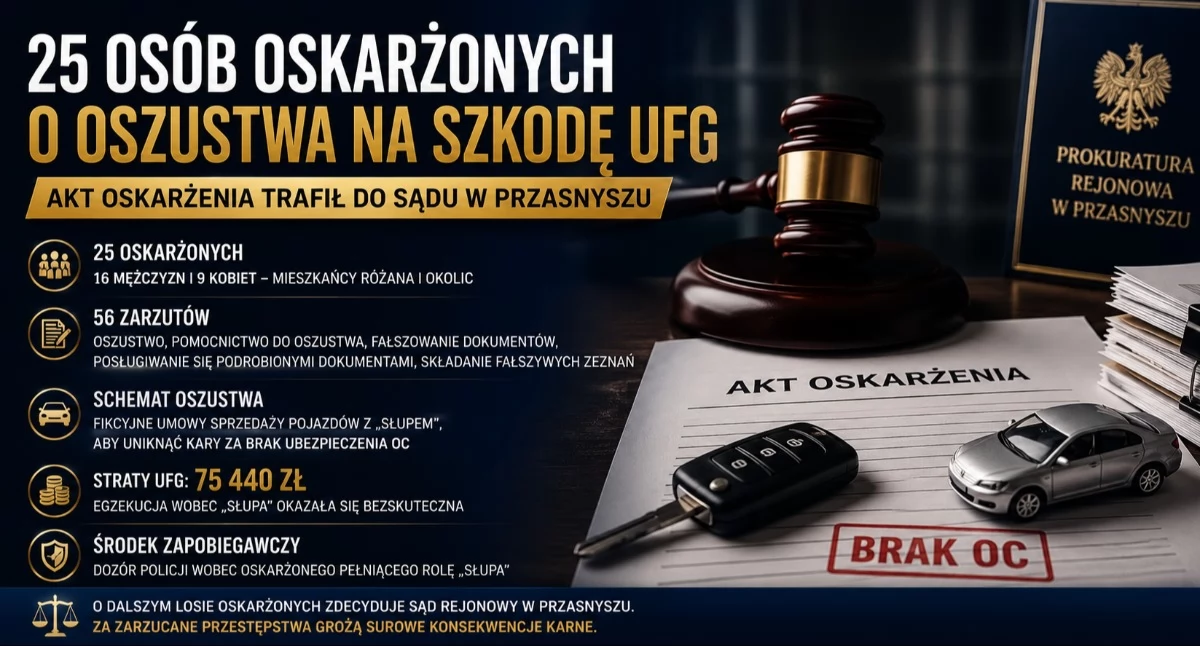 Kronika Kryminalna - Policja, osób oskarżonych oszustwa szkodę oskarżenia trafił sądu Przasnyszu - zdjęcie, fotografia