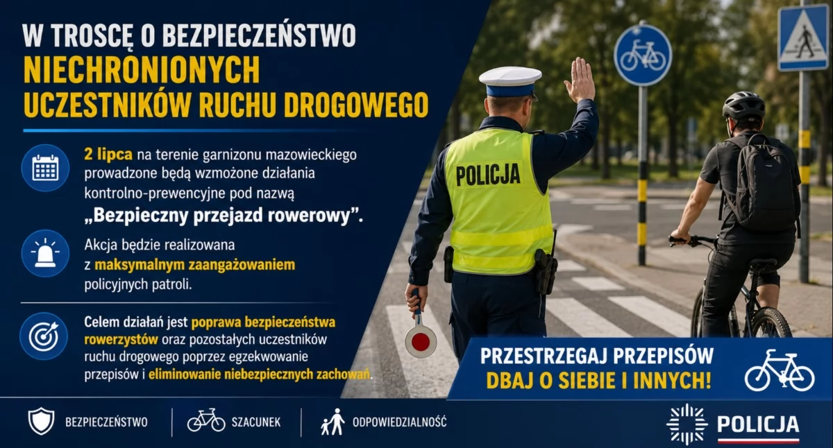Komunikaty policji , Więcej patroli kontrole rowerzystów Mazowiecka policja rusza akcją „Bezpieczny przejazd rowerowy” - zdjęcie, fotografia