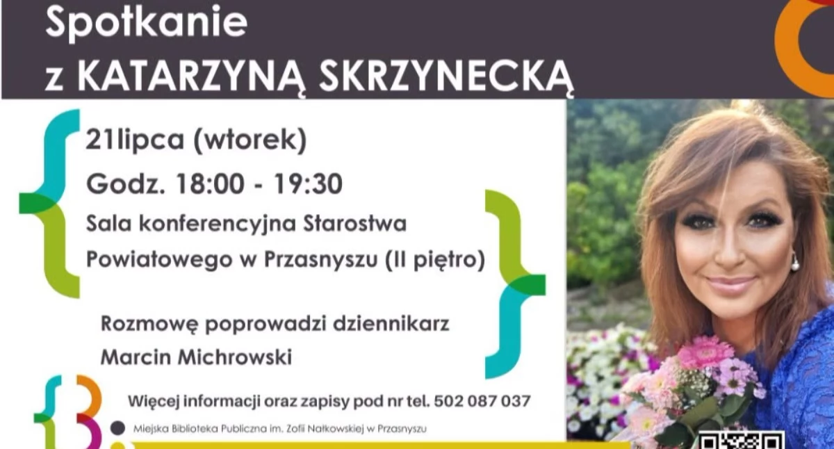 Książki - publikacje , Katarzyna Skrzynecka spotka mieszkańcami Przasnysza Biblioteka zaprasza wyjątkowy wieczór - zdjęcie, fotografia