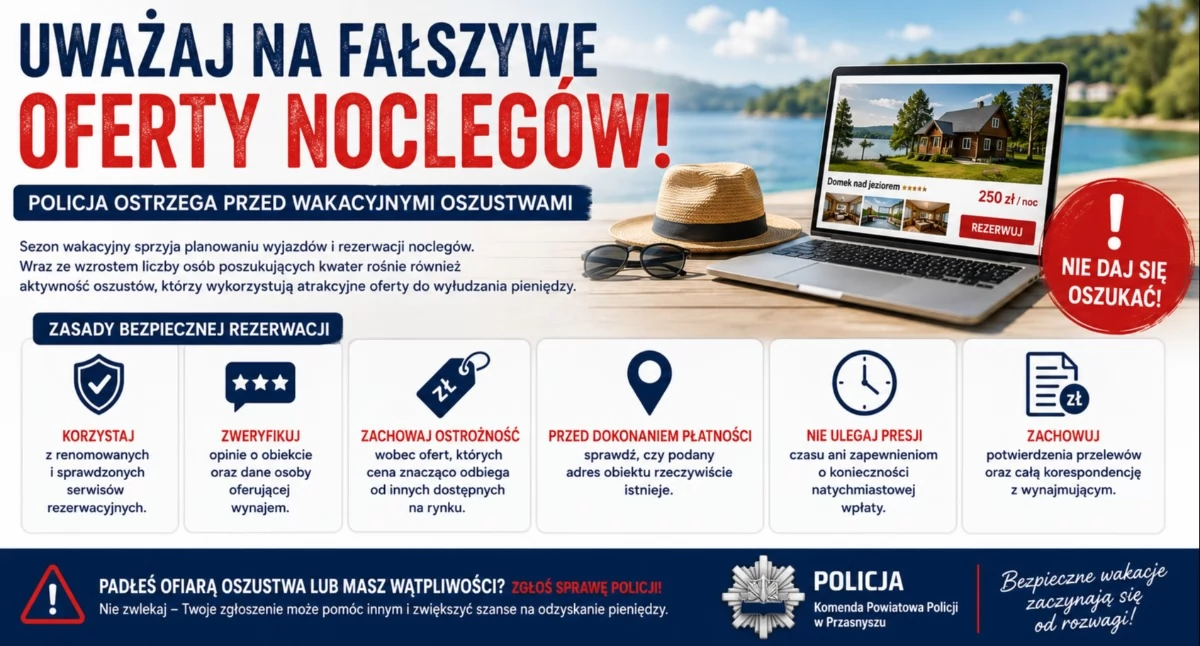 Komunikaty policji , Uważaj fałszywe oferty noclegów Policja ostrzega przed wakacyjnymi oszustwami - zdjęcie, fotografia