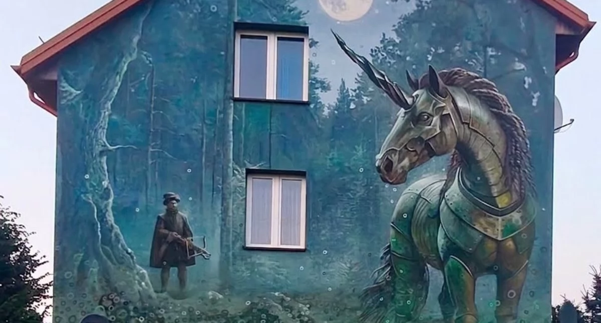 Samorządy Gminne, mural dołącza symboli Jednorożca Gmina zyskuje kolejną atrakcję turystyczną - zdjęcie, fotografia