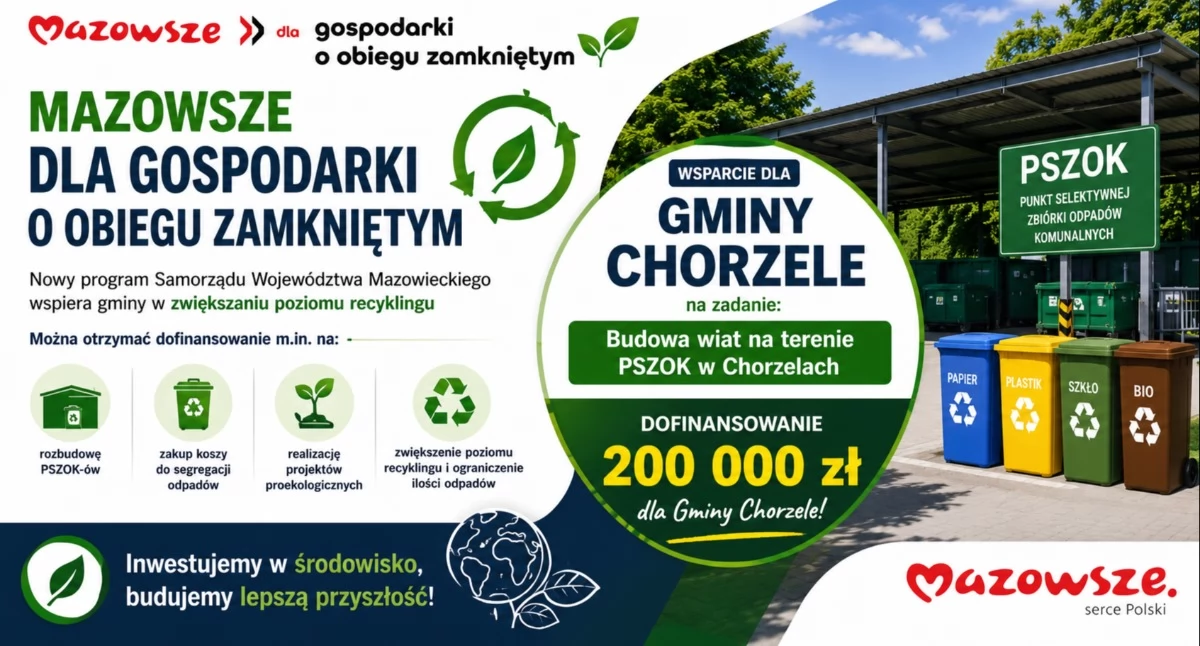 Samorządy Gminne, Chorzele dofinansowaniem rozwój PSZOK programu „Mazowsze gospodarki obiegu zamkniętym” - zdjęcie, fotografia