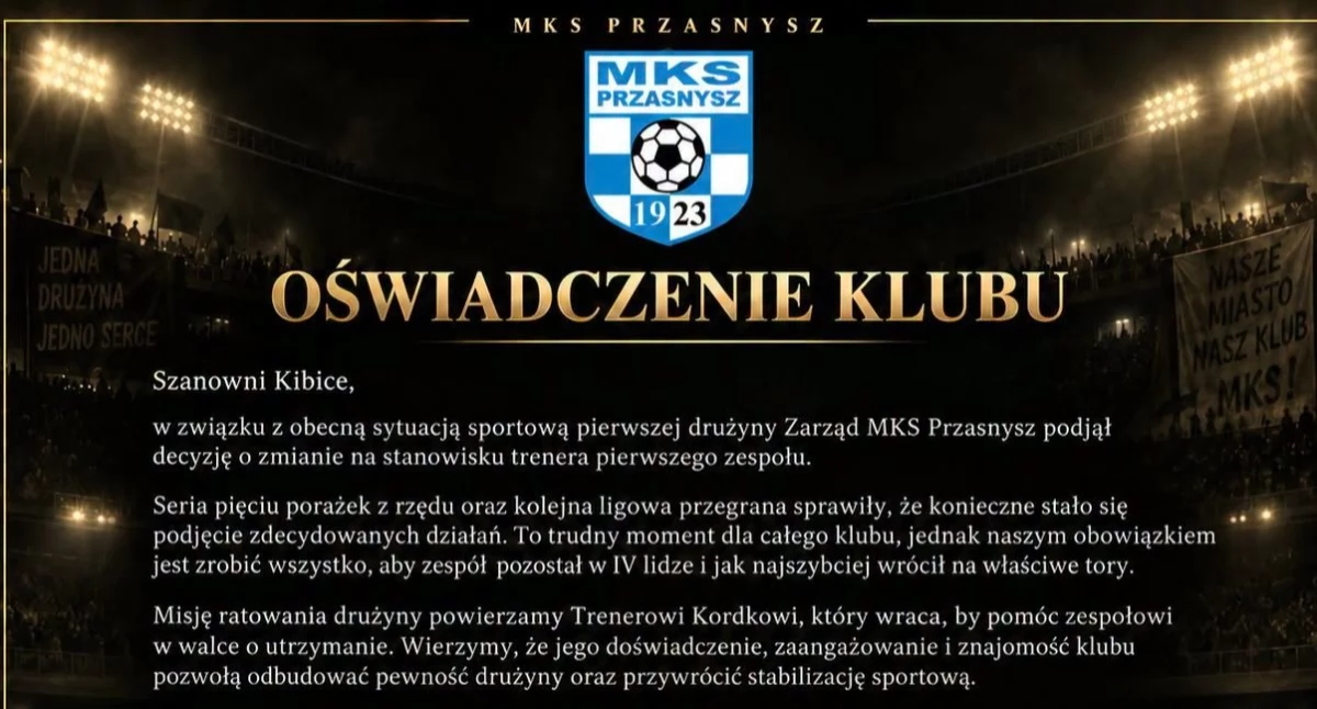 Piłka nożna, Przasnysz kryzysie podejmuje zdecydowane kroki drużyny wraca trener Kordek - zdjęcie, fotografia