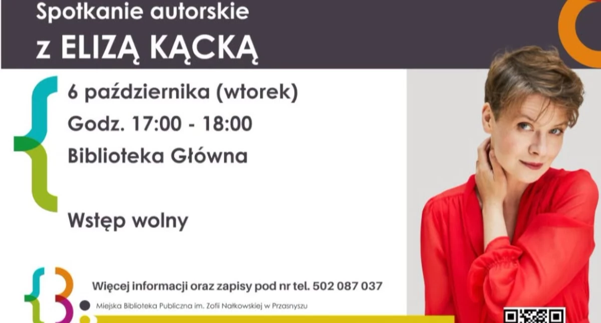 Książki - publikacje , Laureatka Nagrody spotka czytelnikami Przasnyszu Eliza Kącka odwiedzi miejską bibliotekę - zdjęcie, fotografia