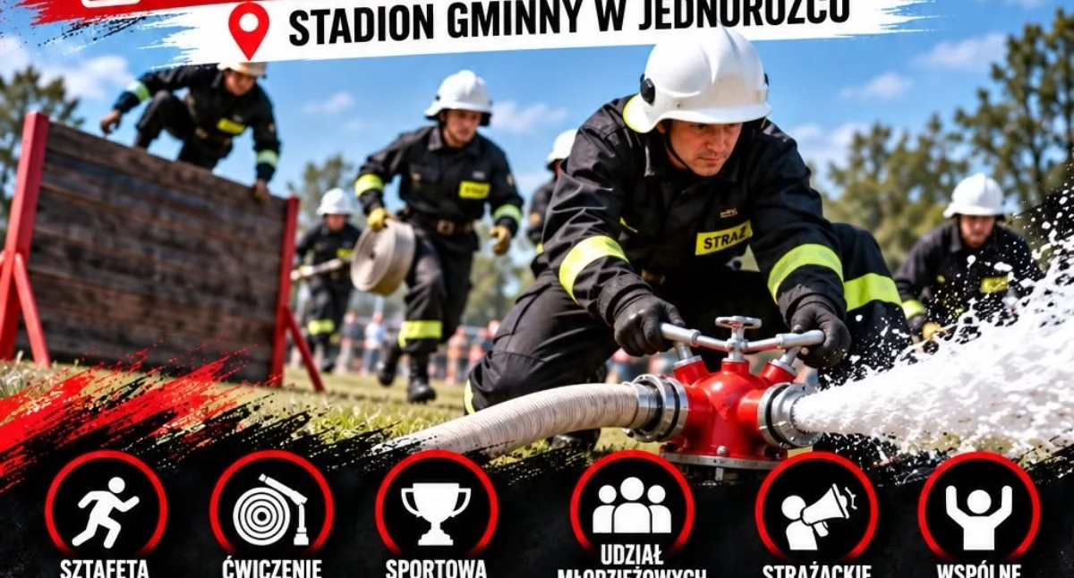 Sport Pożarniczy, Strażacka rywalizacja Jednorożcu Drużyny zmierzą stadionie - zdjęcie, fotografia
