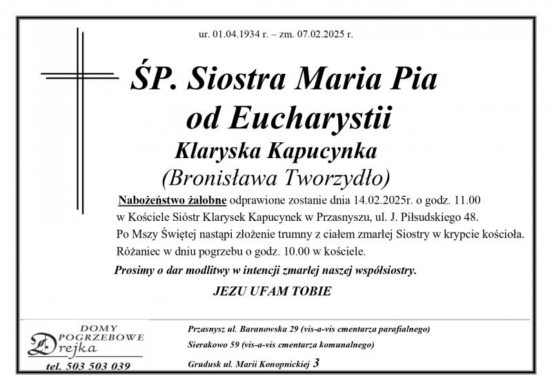 Siostra Maria Pia od Eucharystii  Klaryska Kapucynka (Bronisława Tworzydło)