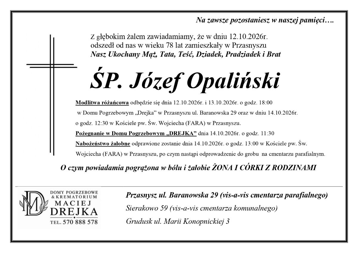 Nekrolog: śp. Józef Opaliński, zm. 12 października 2026 r.