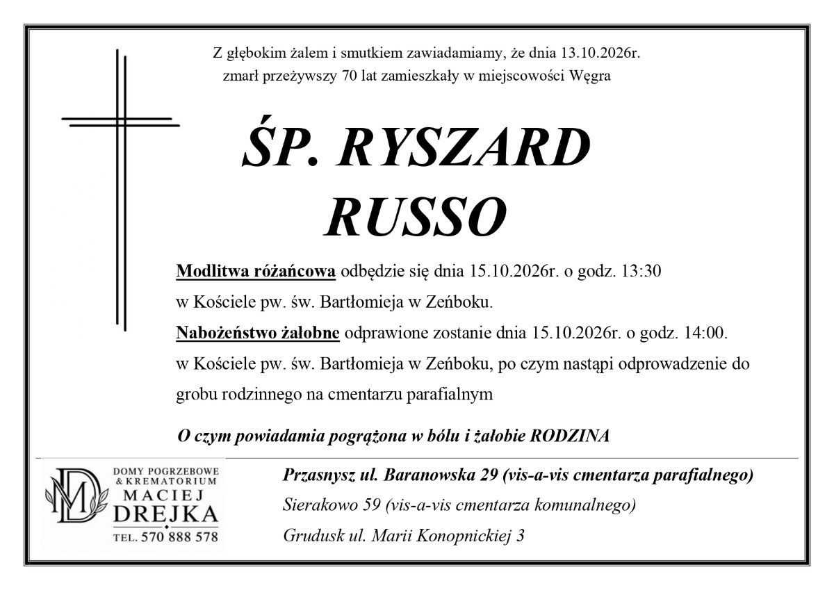 Nekrolog: śp. Ryszard Russo, zm. 13 października 2026 r.