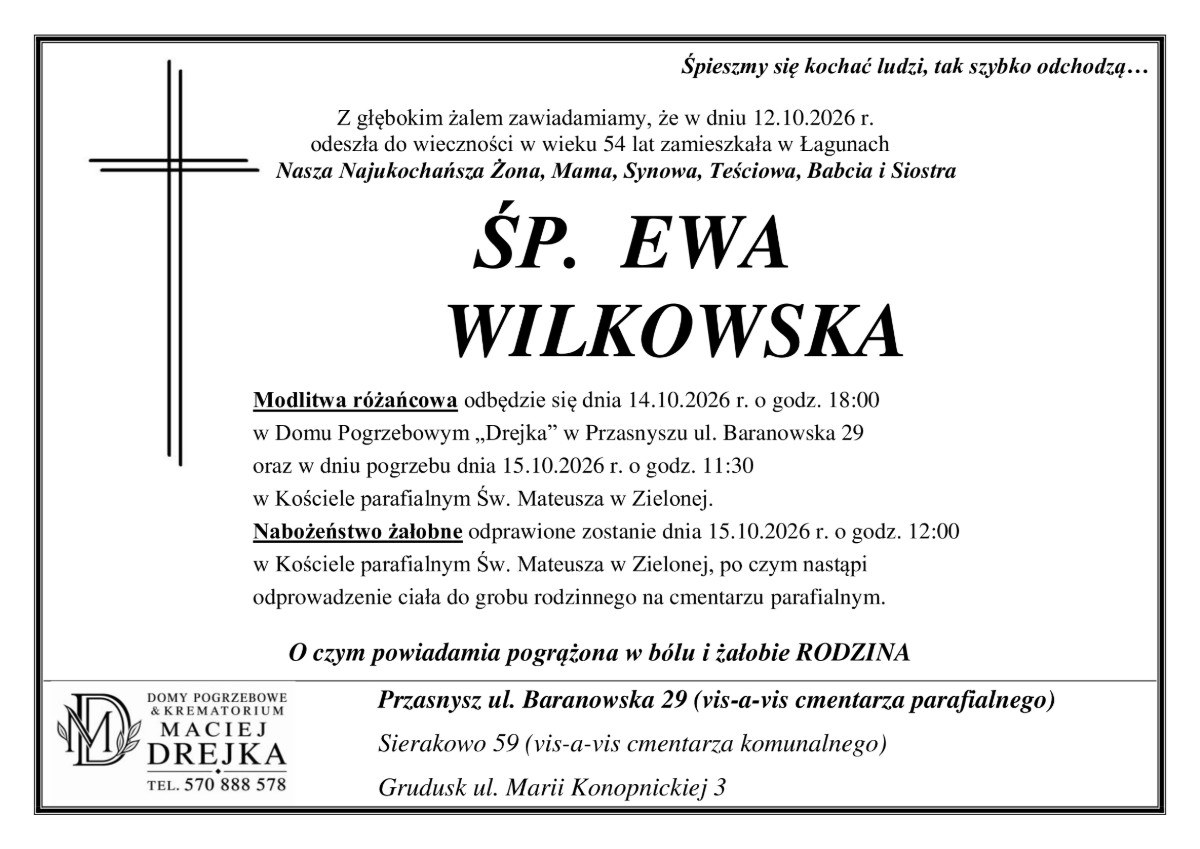 Nekrolog: śp. Ewa Wilkowska, zm. 12 października 2026 r.