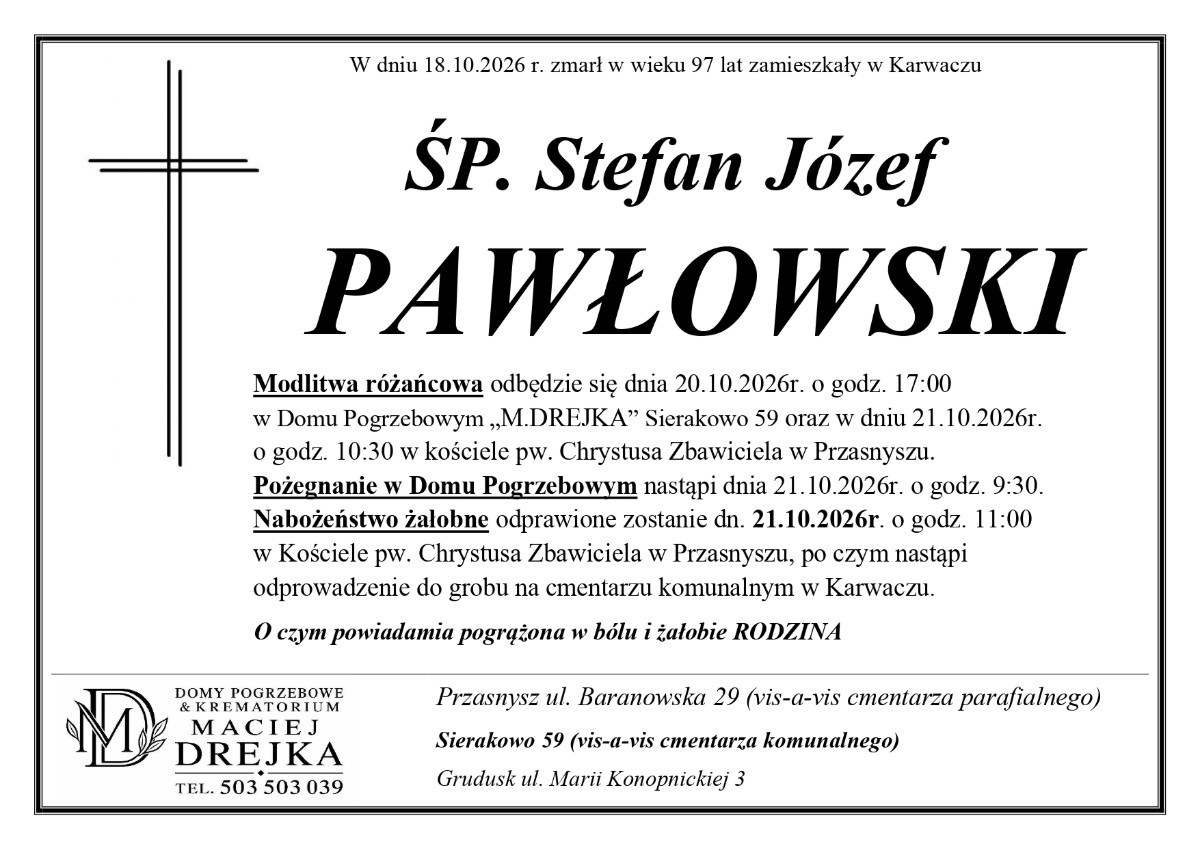 Nekrolog: śp. Stefan Józef Pawłowski, zm. 18 października 2026 r.
