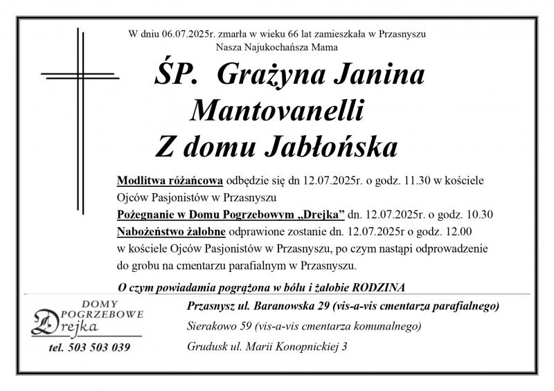 Grażyna Janina Mantovanelli z domu Jabłońska