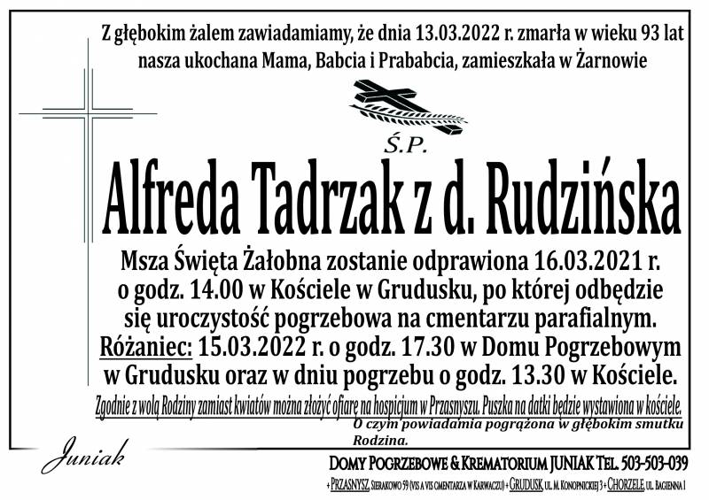 Alfreda Tadrzak z d. Rudzińska