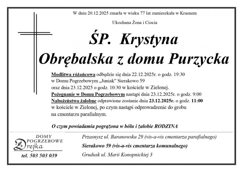 Krystyna  Obrębalska z domu Purzycka