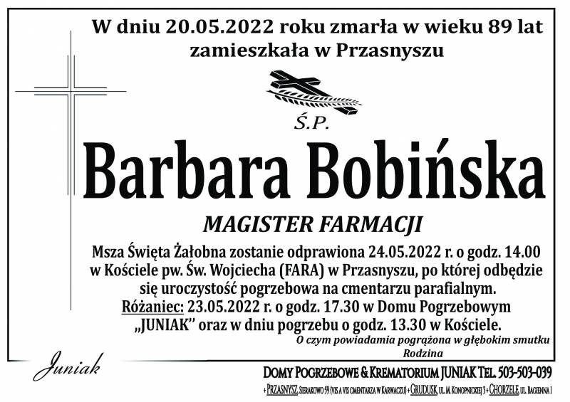 Barbara Bobińska Magister Farmacji