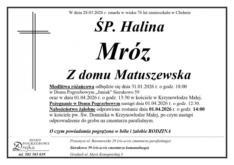 Halina Mróz  z domu Matuszewska