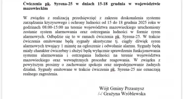 Ćwiczenia pk. Syrena-25 – ważny komunikat