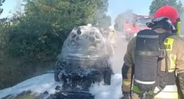 Pożar samochodu w Żbikach. Na miejsce ruszyło pięć zastępów straży